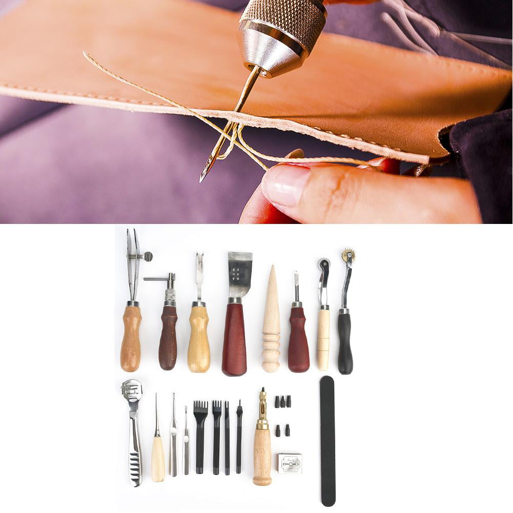 19Pcs/Set Leather Craft Punch Leathercraft Stitching Carving Tools with DIY Handmade Stitching Groover 