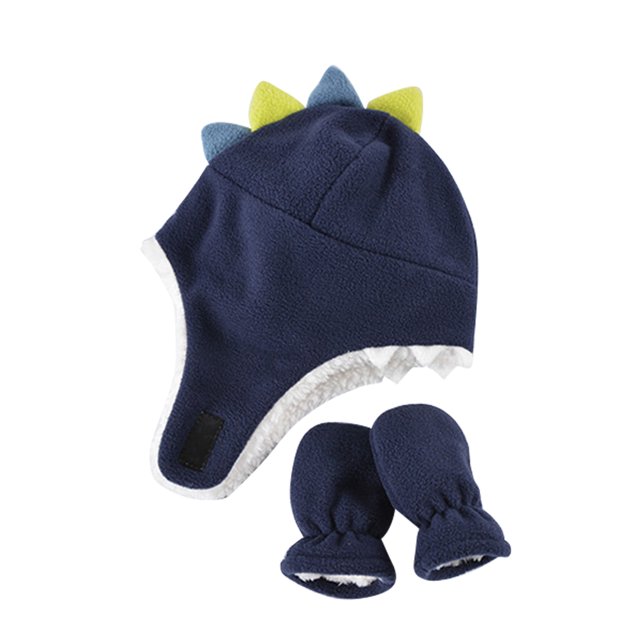 Conjunto de gorros y manoplas con forro polar para bebé con manoplas de punto elásticas cálidas, bon Abanopi Azul marino/XL