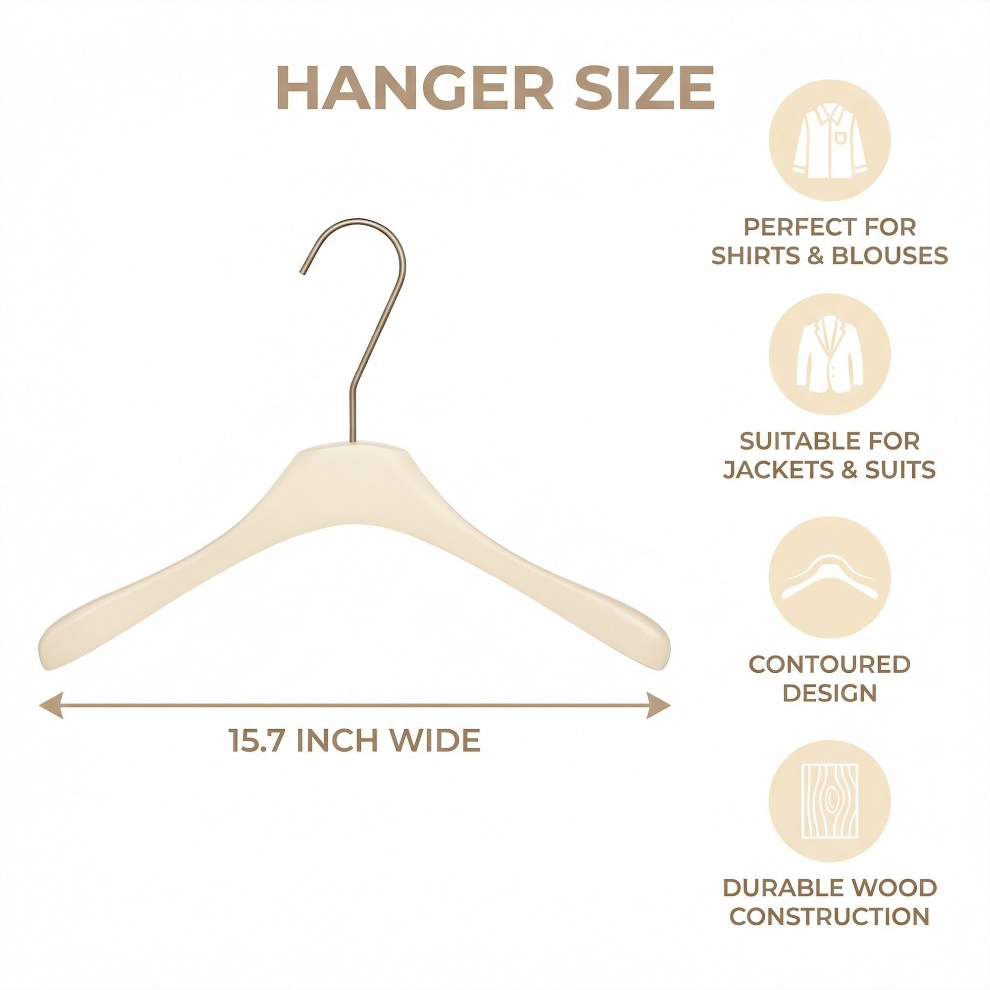 Unique Bargains 2Pcs Wood Nonslip Durable Space Saving Clothes Hangers Milk White 15.7inch
