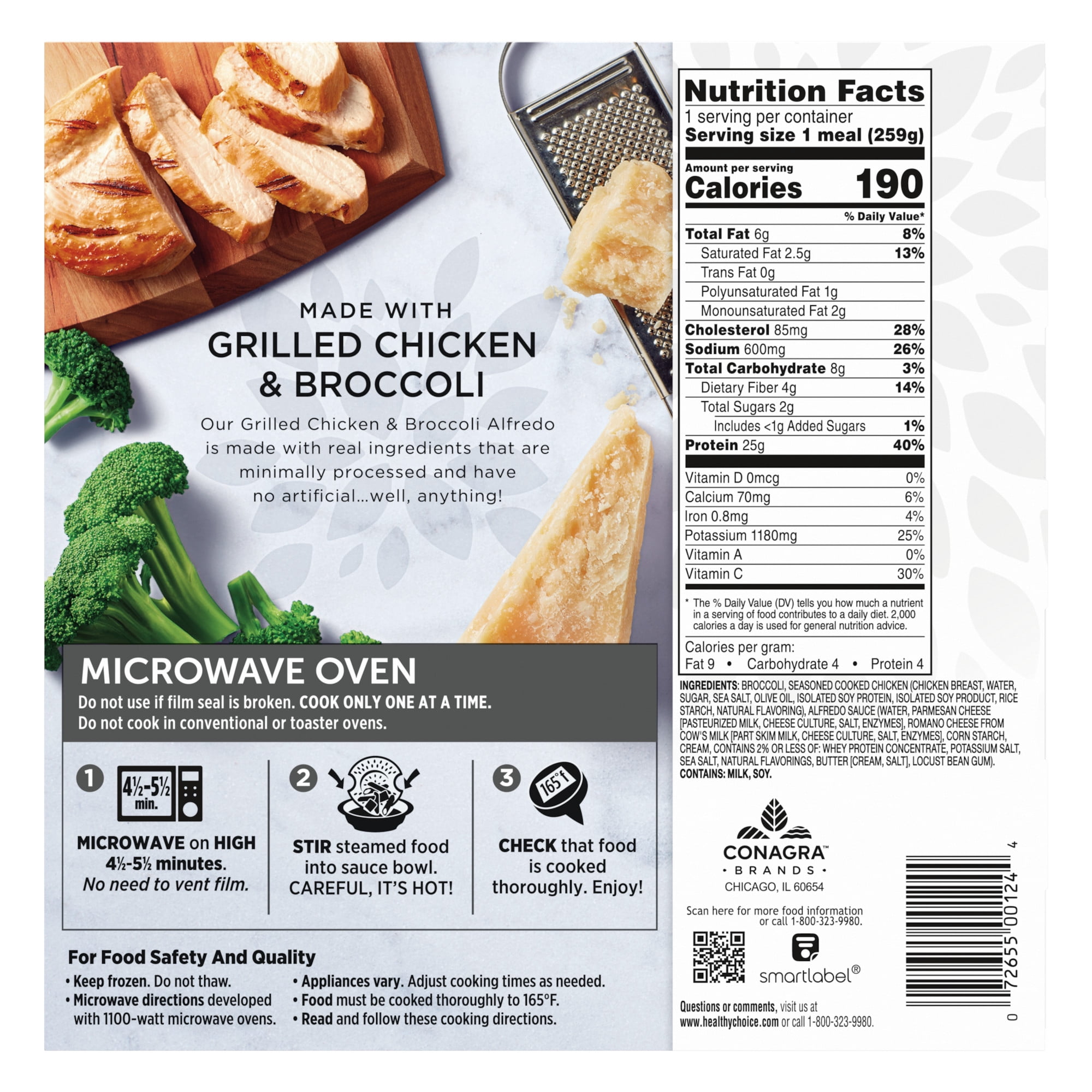 Healthy Choice Simply Steamers Grilled Chicken & Broccoli Alfredo, High Protein Frozen Meal, 9.15 oz. Bowl
