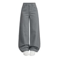 thumbnail image 3 of Nekdswn Girls Barrel Pants Elastic Waist Baggy Wide Leg Faux Denim Pants Solid Color High Stretch Loose Chinos Casual Y2k Streetwear Trousers, 3 of 8