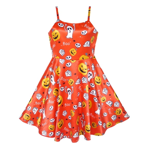 Girls Dress Halloween Pumpkin Ghost Costume Tank Dress 4