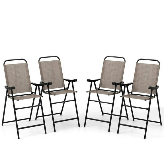 Spaco Patio Folding Bar Stool Set of 4 with Metal Frame and Footrest-Coffee, Outdoor Stackable Dining Chairs for All Weather, Breathable Garden Outdoor Furniture for Backyard Deck