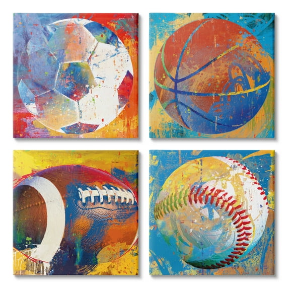 Stupell Industries Collaged Urban Sports Balls Graphic Art Gallery Wrapped Canvas Print Wall Art, Set of 4, Design by Savannah Miler