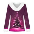 thumbnail image 2 of Uootdi Christmas Long Sleeve Shirts Gift for Women Faux Fur Trim Xmas Tree Ugly Christmas Printed Graphic Shirts Classic Holiday Loose, 2 of 4