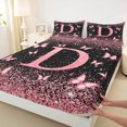 thumbnail image 3 of Homewish Monogrammed D Female Full Size Sheets, Cartoon Pink Kawaii Butterfly Bed Sheets, Glitter Stars Diamond Sheet Sets, Microfiber Bedroom Decor, 4-Piece, 3 of 7