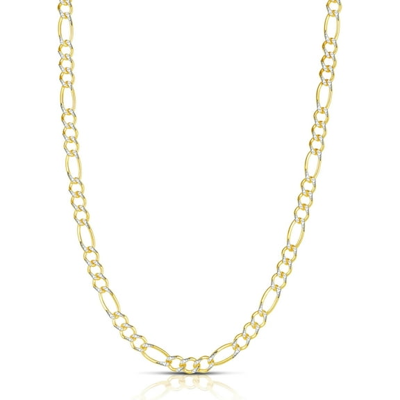 10k Two-Tone Gold 2.5mm Lite Pave Diamond Cut Figaro Chain Link Necklace