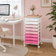 thumbnail image 3 of KK KINGRACK Storage Rolling Cart with 8 Drawers, Wooden Tabletop, Metal & Plastic, Pink, 3 of 9