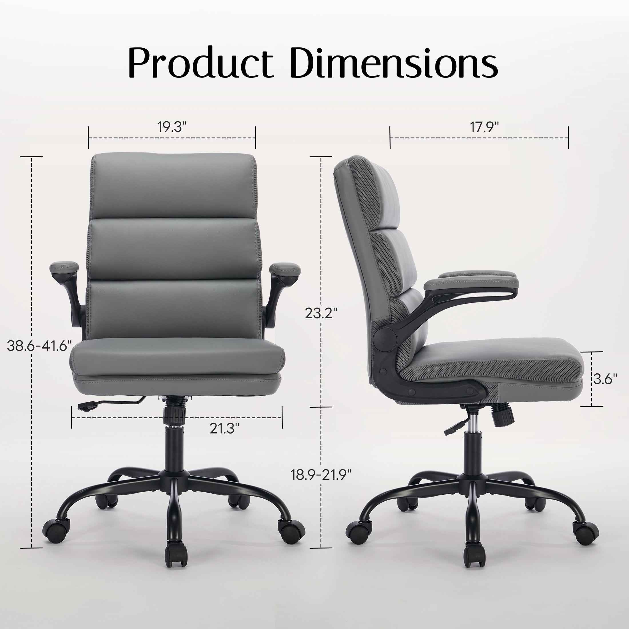 TMV Ergonomic Executive Desk Chair - PU Leather Adjustable Arm Swivel Office Chair for Vanity Desk, Home & Executive Desk,Grey