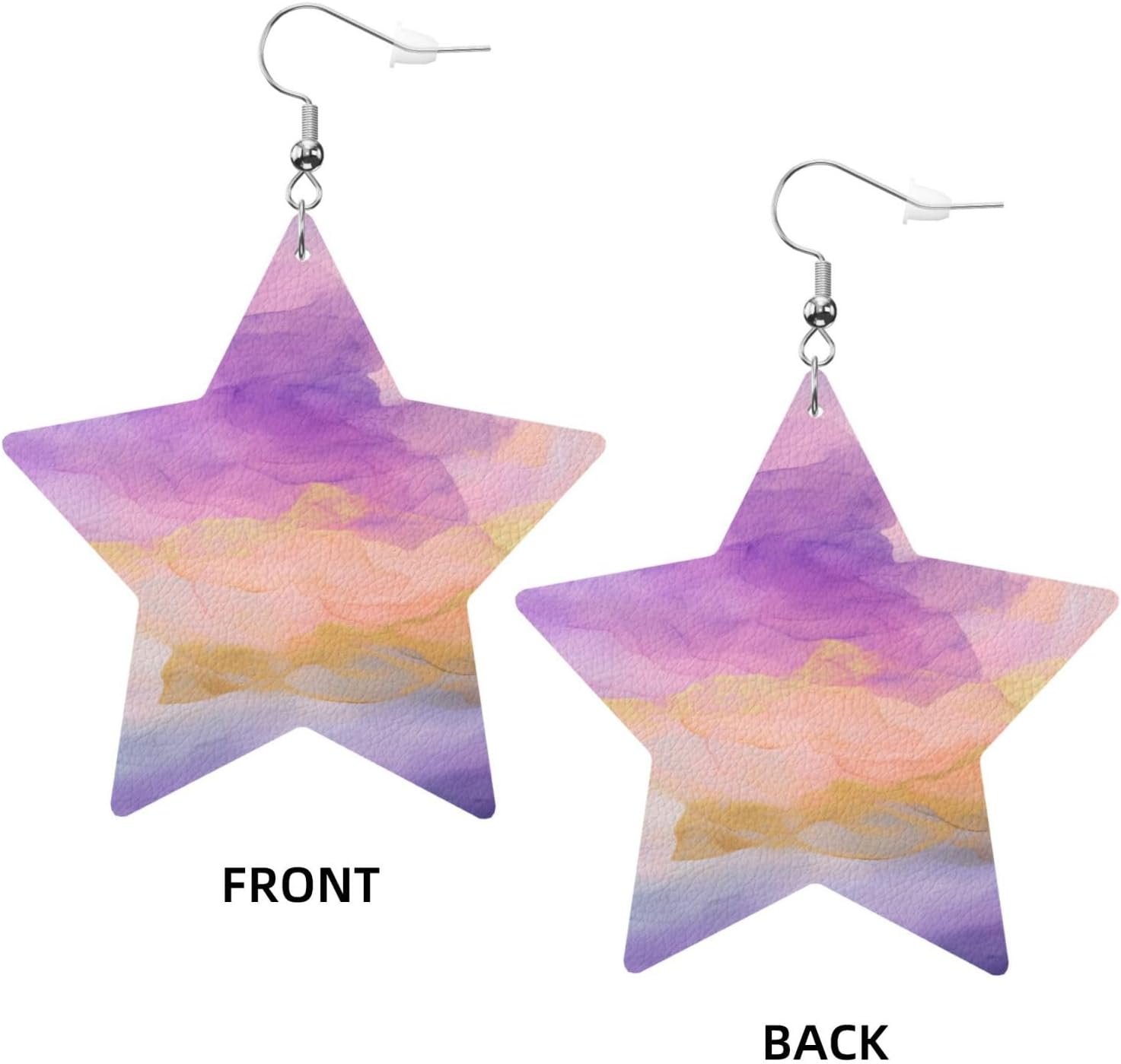 Purple Gold Paint Earrings designed for Women PU Leather Dangle Earrings, lightweight comfortable Star Shape Leather Teardrop Dangly Ear Pendants Jewelry Gift[h001]