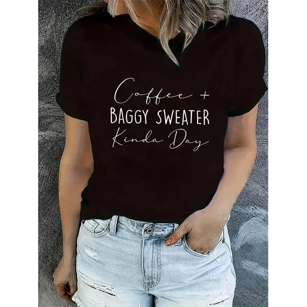 Camiseta Para Mujer Ropa De VeranoChic Minimalist Letter Print Women's T-Shirt - Casual Crew Neck, Short Sleeve, Stretchy Polyester Blend, Machine Washable - Perfect for Summer & Casual AttireFather