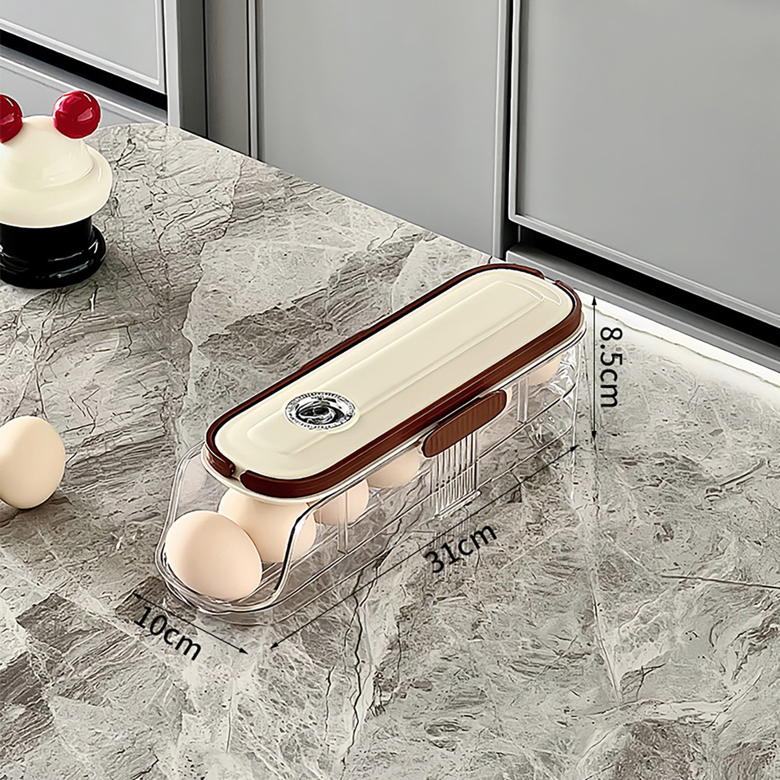 sunsanly Automatic Rolling Egg Container Fridge Storage Box Food Grade BPA Free Transparent Stackable Fridge Organizer with Lid