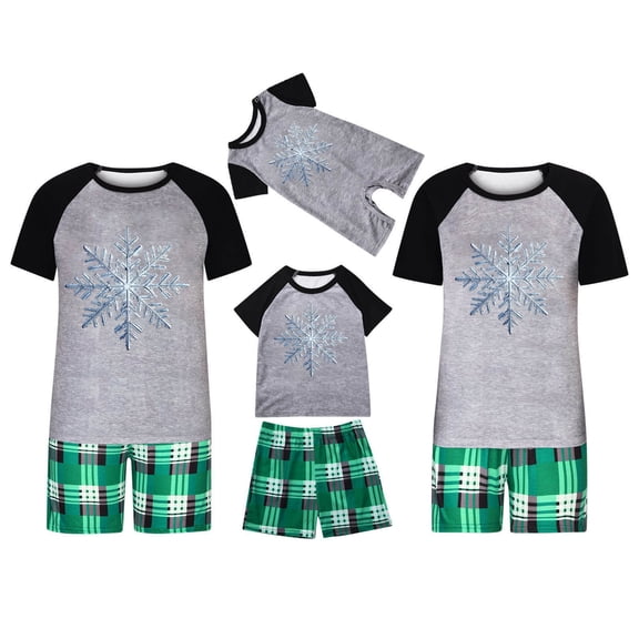 Miqool Mens Christmas Pajama Sets 2 Piece Holiday Outfits Printed Raglan Shorts Tee and Plaid Shorts Soft Stretch Outfits Matching Family Sleepwear