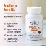 Nordic Naturals Zero Sugar Vitamin D3 Gummies, 1000 IU, Non-GMO, 60 Ct