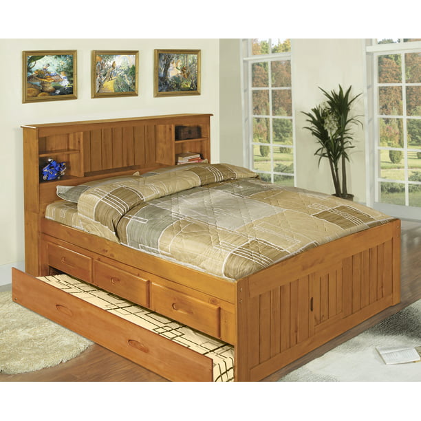 Captains Bookcase Bed With Twin Trundle, Platform Bed With Trundle Drawers And Bookcase