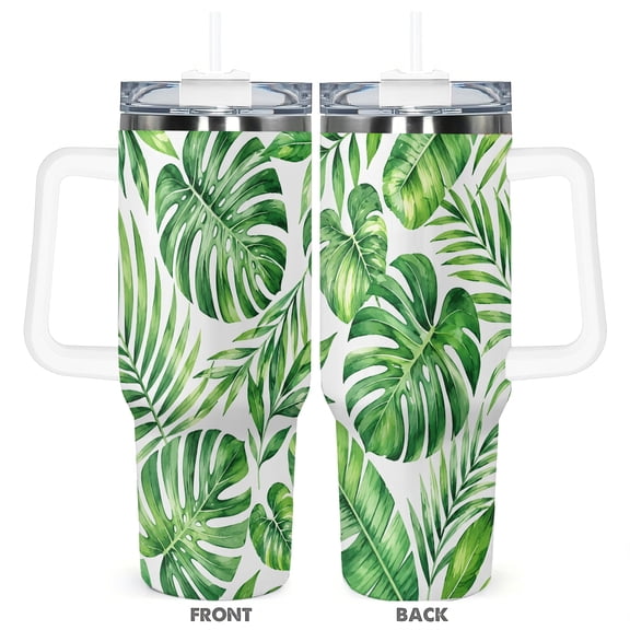 Tropical Palm Leaves 40oz Travel Tumbler Stainless Steel Insulated Cup With Lid And Straw