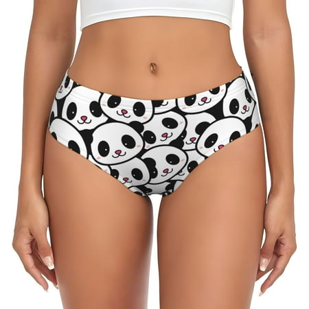 Naloa Cute Panda Face Womens No Show Cotton Underwear Mid-High Waisted Soft Ladies Panties Strech Breathable Briefs -Small