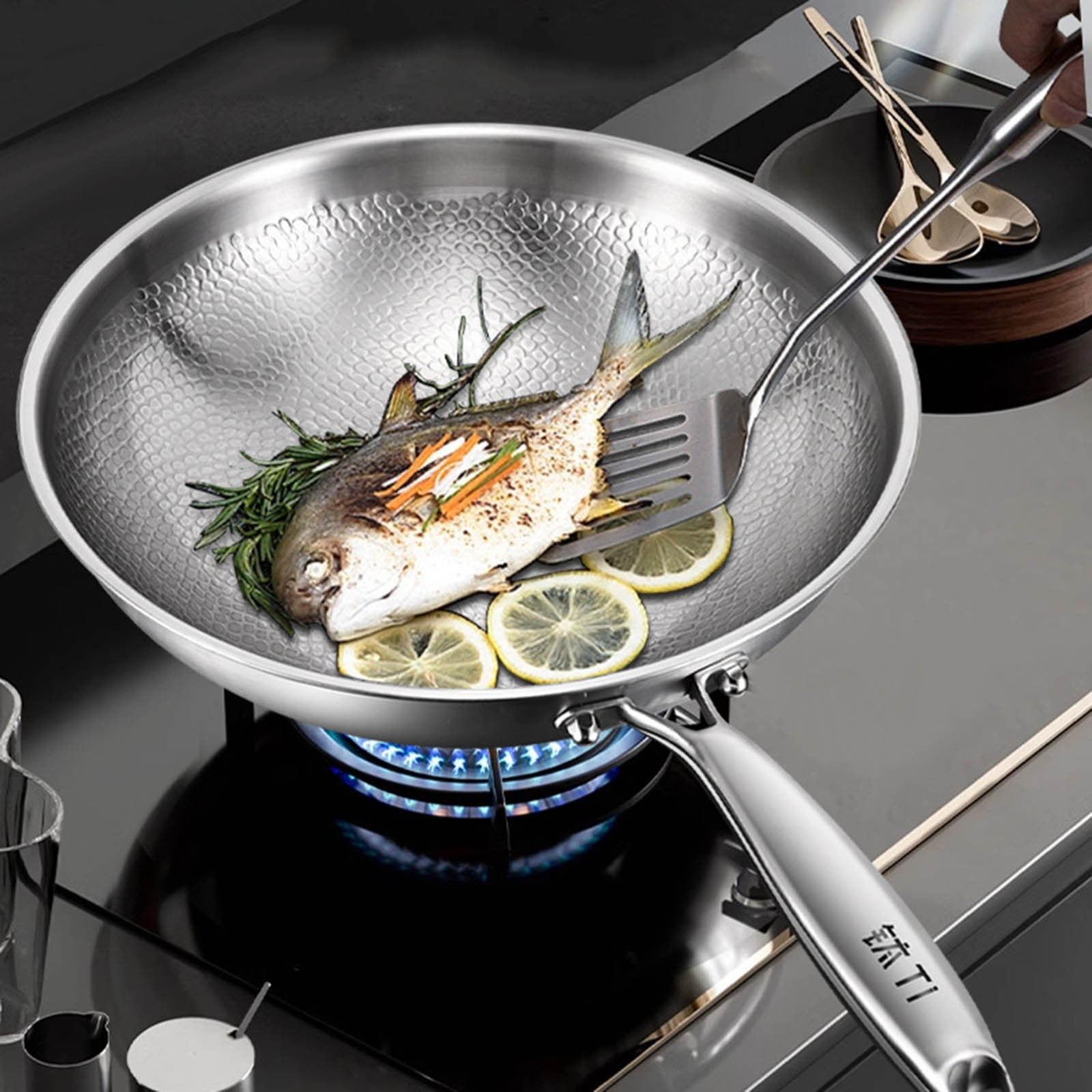Titanium Pan 2025 – Non Stick Titanium Frying Pan for Cooking – Durable Scratch-Resistant Hammered Titanium Skillet – Fast Even Heating, Pro-Grade Healthy Cooking Pan with Steamer Basket and Pot Lid