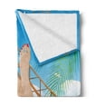 thumbnail image 2 of Beach Soft Flannel Fleece Throw Blanket, Legs of the Lady Laying in the Hammock Toward the Ocean in Hawaiian Tropical, Cozy Plush for Indoor and Outdoor Use, 60" x 80", Cream and Blue, by Ambesonne, 2 of 5
