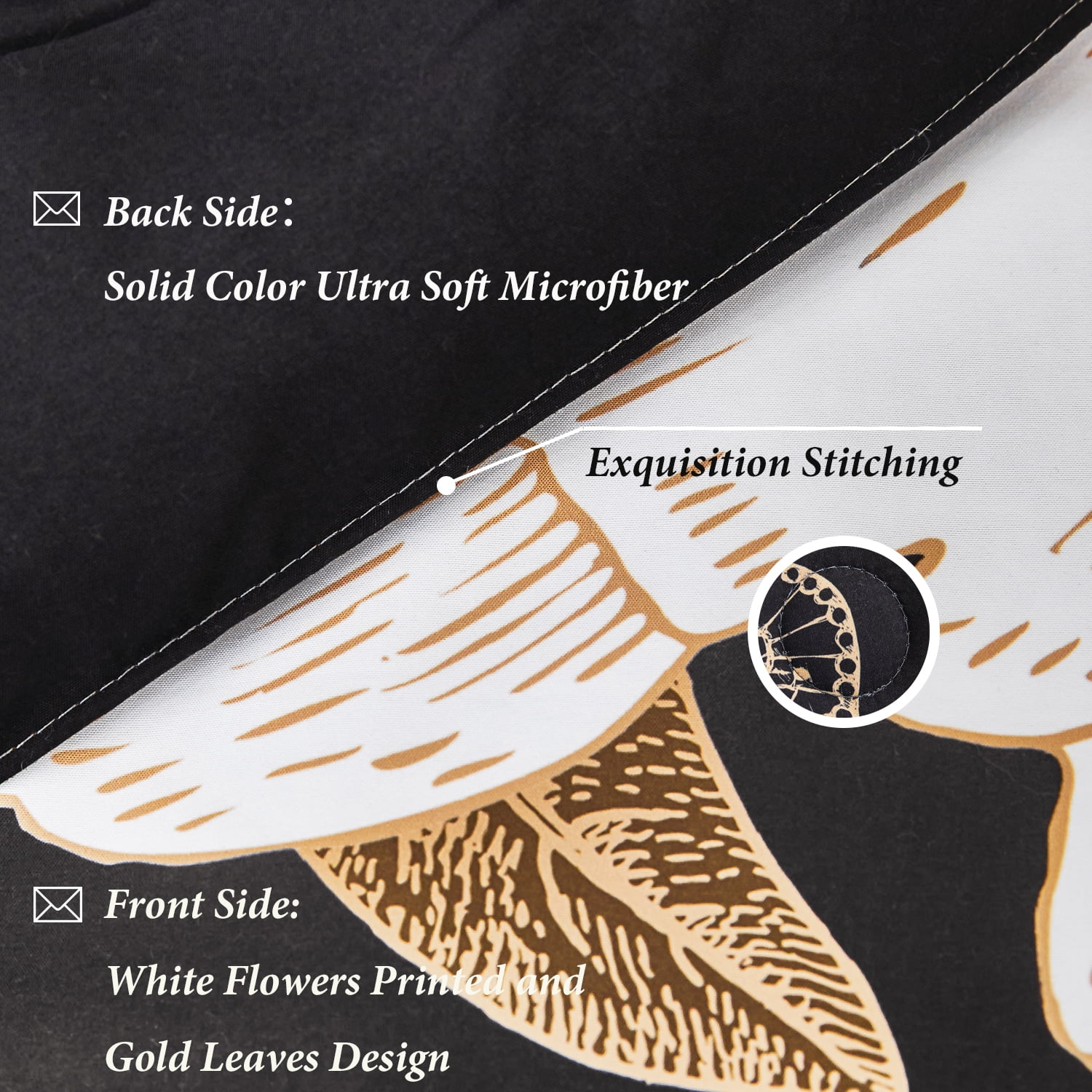URBONUR Black Floral Full Comforter Set Printed Comforter White Flowers Butterfly Bedding Set 3 Pieces Botanical Farmhouse Comforter with 2 Pillowcases