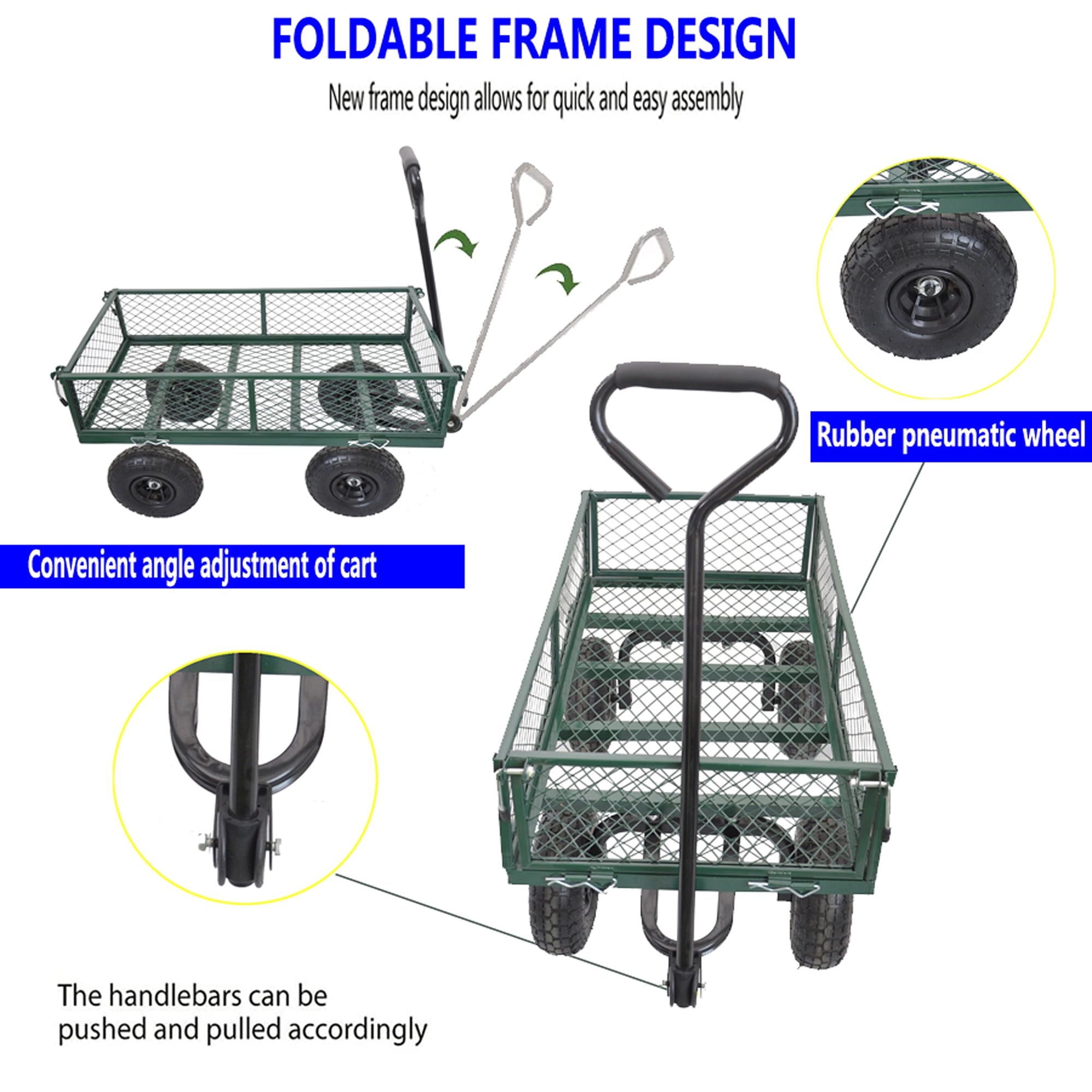 Aimee Lii Green Mesh Steel Garden Cart, Folding Utility Wagon with Removable Sides and Tires, Foldable Wagon Cart with Wheels Aimee Lii Green Mesh Steel Garden Cart, Folding Utility Wagon with Removable Sides and Tires, Foldable Wagon Cart with Wheels