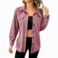 thumbnail image 2 of thefmos Women's Collared Long Sleeve Shirt Jacket with Chest Pockets Button Down Solid Color Casual Shacket Fashion Fall Spring Outfit, Pink M, 2 of 7