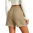 thumbnail image 6 of Women's Soft Stretch Linen-Like Elastic Waist Double Pockets Button-Up Shorts, Lightweight Casual Fabric, Mid Waist Tummy Control, Comfy Summer Essential for Beach Day | TruBelle,Khaki M, 6 of 8