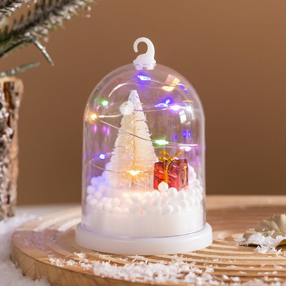 Vrorvz Small Night Light Christmas Tree Lights Christmas Decorations Transparent Plastic Cover Hanging Hook Tabletop Decor Home Living Room Study Gift Friends Festive Mood 4.7In White