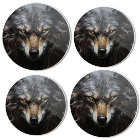 

BaHomeck Electric Stove Burner Covers Set of 4 Round Metal Gas Stove Burner Covers 8 Inch and 10 Inch Kitchen Decor Painting Of Angry Wolf With Dark Gray Fur And Yellow Eyes