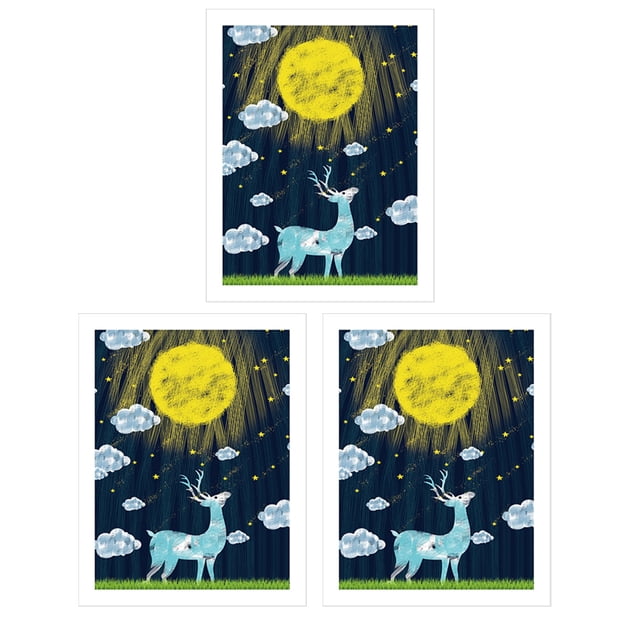 Cuadro colgante sin marco con estampado de luna de venado, póster decorativo resistente al agua de color Multicolor, imágenes decorativas para sala de estar, 3 piezas Inevent HA011814-00