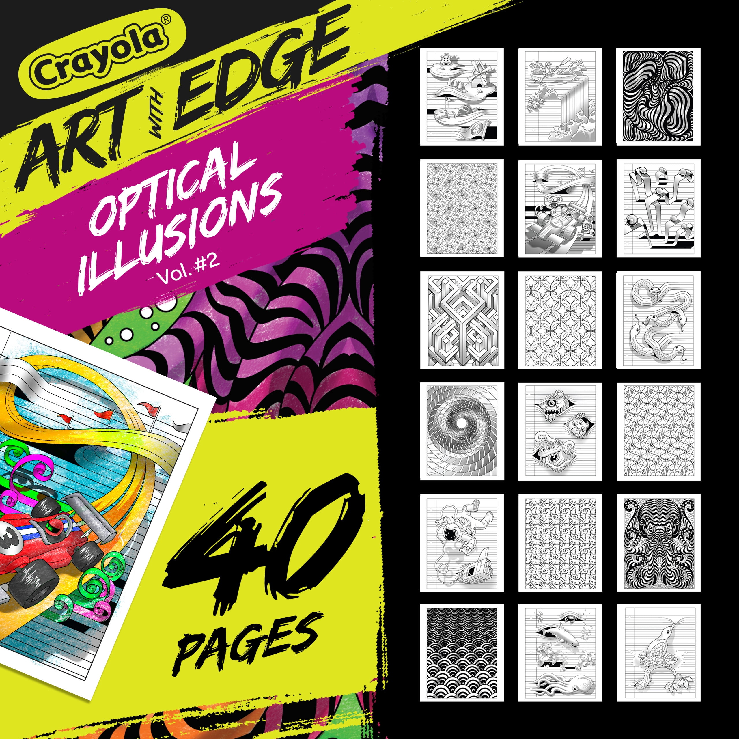  Crayola Art With Edge Optical Illusions Coloring Pages (40pgs),  Adult Coloring, 3D Art, Gift for Teens & Adults