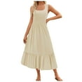 thumbnail image 1 of Robe d'Été Sans Manches pour Femmes - Robe Longue Plissée à Encolure Carrée avec Poches pour Décontractée, Plage, Fête, 1 of 6