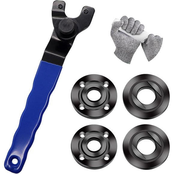 Grinder Wrench with 4PCS Grinder Shaft Nut 5/8-11 Compatible with Makita Milwaukee Dewalt Metabo Grinder Parts including 1pair Protective Gloves Q-K1-023-B