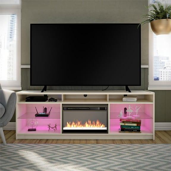 Luna Fireplace TV Stand for TVs up to 75", Ivory Oak