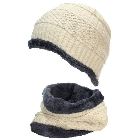 Best Winter Hats Adult Insulated Beanie & Neck Warmer Set W/Faux Fur Liner -