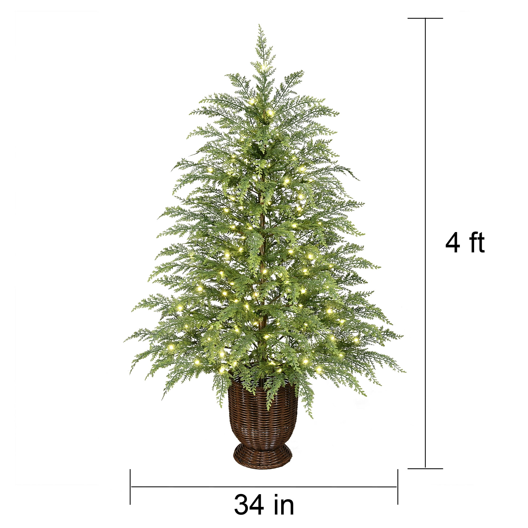 My Texas House 4ft Prelit Green Cypress Artificial Christmas Potted Tree, 100 Warm White Twinkle LED