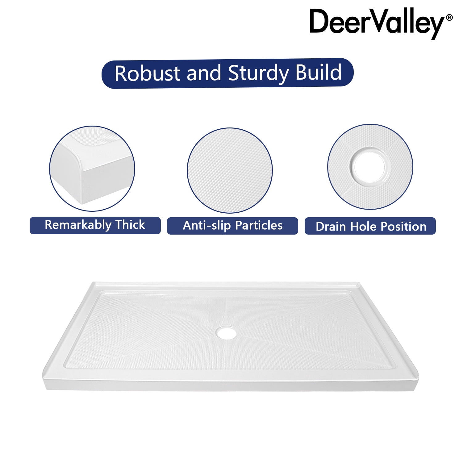 DV-1SB0105 60''W Shower Base in White with Single Threshold Shower Pan, Non-slip Design