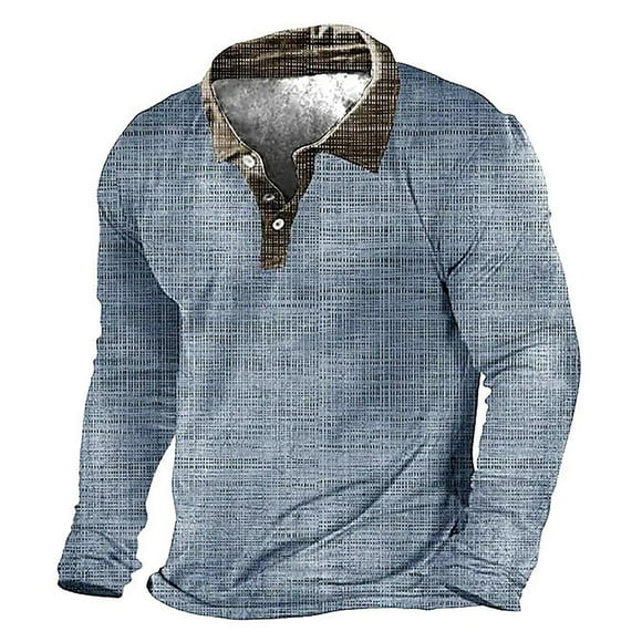 GZWYHT Mens Polo Shirts,Mens Shirts Men'S Casual Fashion Button Lapel Long Sleeved Shirt Long Sleeve Shirts,Big And Tall Shirts Blue XXL