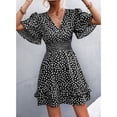 thumbnail image 4 of USSUMA Summer Dresses for Women Trendy High Waist Smocked Ruffle Swing Mini Short Sleeve Womens Sun Dresses Plus Floral Print Flowy V Neck Sundress Beach Party Vacation Casual Dress, 4 of 7