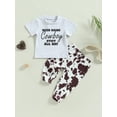 thumbnail image 2 of Genuiskids Western Baby Boy Clothes Cowboy Outfit Shorts Sleeve Letter Print Shirt Top Cow Spot Pants 2PCS Summer Clothes, 2 of 9