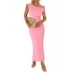 thumbnail image 1 of Vestido largo BTFBM para mujer, verano 2025, con un solo hombro, rosa fruncido, 1 of 7