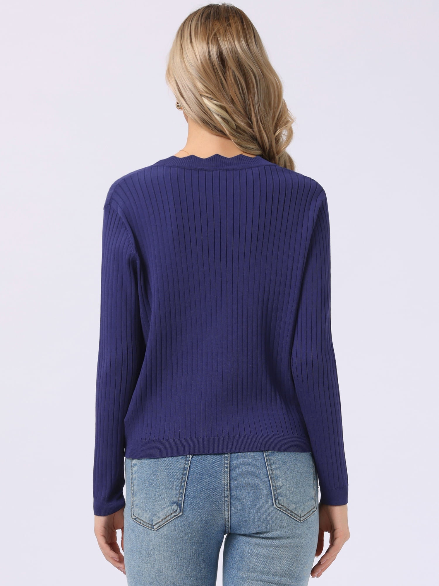 DARING DIVA Women's Open Front Long Sleeve Button Down Knit Cardigan S Dark Blue