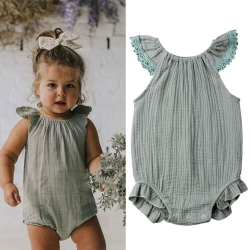 Newborn Baby Boy Girl Ruffle Sleeveless Romper Bodysuit Jumpsuit Outfits Sunsuit