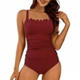 thumbnail image 2 of Ounisa Womens One Piece Swimsuits Criss Cross Scallop Trim Ruched Adjustable Straps Bathing Suit Swimwear, 2 of 5