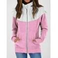 thumbnail image 2 of Women's Drawstring Zip-Up Sweatshirt, Long Sleeve Stand Collar Jacket Outwear with Pocket, Pink and White, Size XXL, 2 of 4