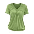 thumbnail image 6 of VEKDONE Short Sleeve V-Neck Tops for Women Casual Loose Fit Pleated Blouse Solid Color Lightweight Pullover Top Summer Soft Comfy Tunic Tops Tshirts Green XL, 6 of 6