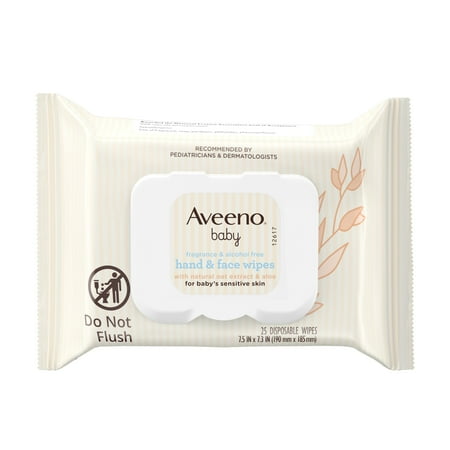 Aveeno Baby Hand & Face Cleansing Wipes, Oat Extract, Fragrance-Free, 25 ct