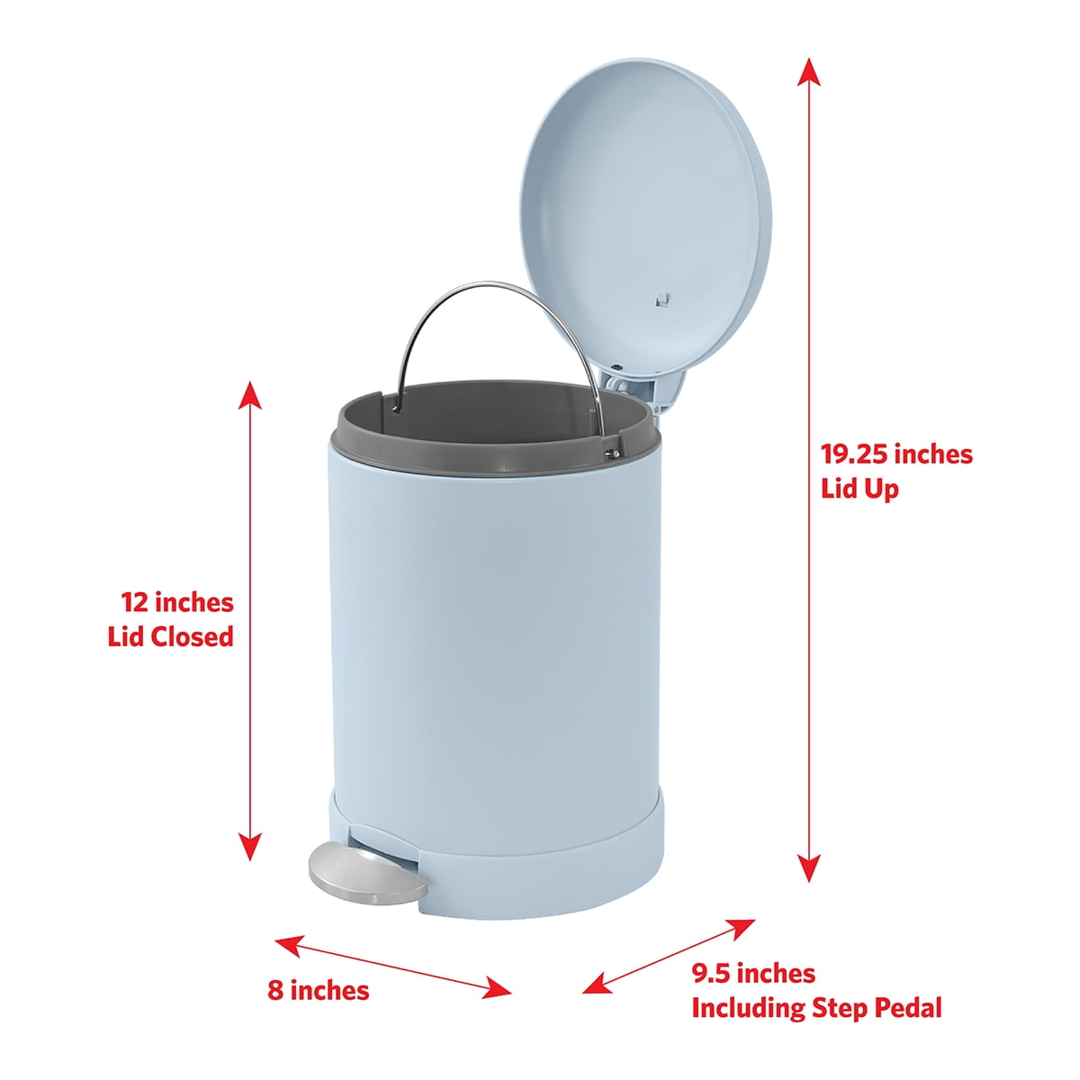 Glad Bathroom Trash Can, 1.2 Gallon Stainless Steel Small Step Garbage Bin with Lid, Blue
