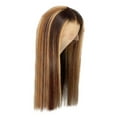 thumbnail image 2 of Teissuly Women's Bleached And Dyed Golden Brown Split Natural Long Straight Wig, 2 of 8