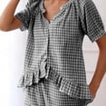 thumbnail image 4 of RMGVDSD Womens Plaid Pajamas Sets Ruffle V Neck Long Sleeve Button Down Shirt and Pants Gingham Sleepwear Loungewar 2 Piece Outfits, 4 of 5